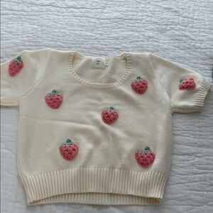 Cream Sweater with Pink Strawberry Embroidery